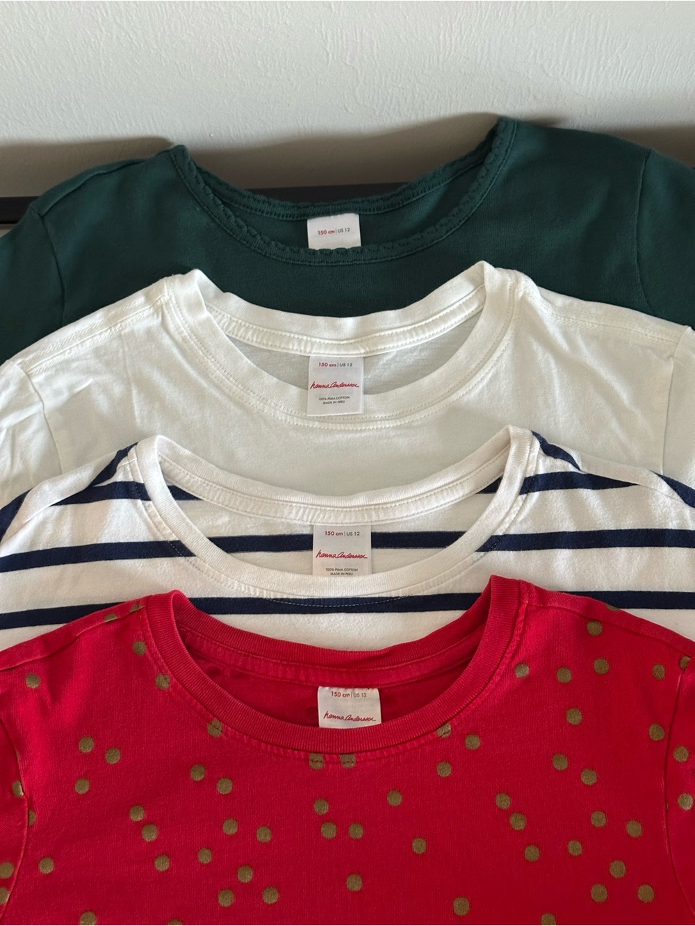 Hanna Andersson Red Tee with Gold Dots Striped White Forest Green Tops Lot of 4